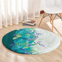 Hawaii Tropical Plant Teal Round Carpet Vibrant Polynesian Pattern