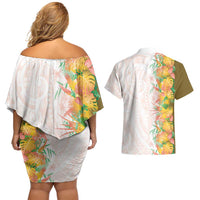 Hawaii Tropical Plant Lenalena Couples Matching Off Shoulder Short Dress and Hawaiian Shirt Vibrant Polynesian Pattern