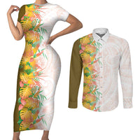 Hawaii Tropical Plant Lenalena Couples Matching Short Sleeve Bodycon Dress and Long Sleeve Button Shirt Vibrant Polynesian Pattern
