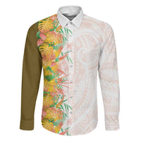 Hawaii Tropical Plant Lenalena Family Matching Long Sleeve Bodycon Dress and Hawaiian Shirt Vibrant Polynesian Pattern