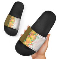 Hawaii Tropical Plant Lenalena Slide Sandals Vibrant Polynesian Pattern