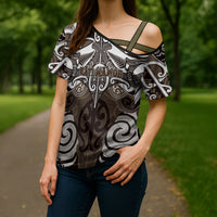 Personalised Maori Kati Mamoe Cross Shoulder Shirt Silver Fern Kowhaiwhai Art