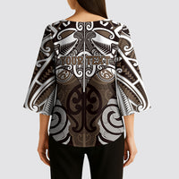 Personalised Maori Kati Mamoe Kimono Sleeve Blouse Silver Fern Kowhaiwhai Art