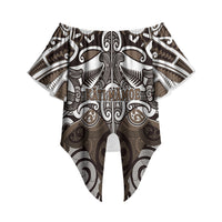 Personalised Maori Kati Mamoe Off Shoulder Wrap Waist Top Silver Fern Kowhaiwhai Art