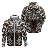 Personalised Maori Kati Mamoe Zip Hoodie Silver Fern Kowhaiwhai Art