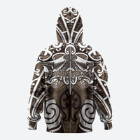 Personalised Maori Kati Mamoe Zip Hoodie Silver Fern Kowhaiwhai Art