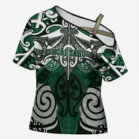 Personalised Maori Ngai Tahu Cross Shoulder Shirt Silver Fern Kowhaiwhai Art