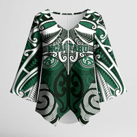 Personalised Maori Ngai Tahu Kimono Sleeve Blouse Silver Fern Kowhaiwhai Art