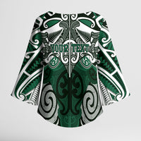 Personalised Maori Ngai Tahu Kimono Sleeve Blouse Silver Fern Kowhaiwhai Art
