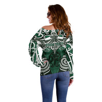 Personalised Maori Ngai Tahu Off Shoulder Sweater Silver Fern Kowhaiwhai Art