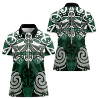 Personalised Maori Ngai Tahu Women Polo Shirt Silver Fern Kowhaiwhai Art