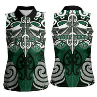 Personalised Maori Ngai Tahu Women Sleeveless Polo Shirt Silver Fern Kowhaiwhai Art