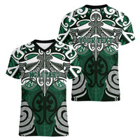 Personalised Maori Ngai Tahu Women V-Neck T-Shirt Silver Fern Kowhaiwhai Art