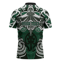 Personalised Maori Ngai Tahu Zipper Polo Shirt Silver Fern Kowhaiwhai Art