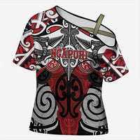 Personalised Maori Ngapuhi Cross Shoulder Shirt Silver Fern Kowhaiwhai Art