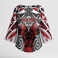 Personalised Maori Ngapuhi Kimono Sleeve Blouse Silver Fern Kowhaiwhai Art