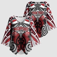 Personalised Maori Ngapuhi Kimono Sleeve Blouse Silver Fern Kowhaiwhai Art