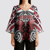 Personalised Maori Ngapuhi Kimono Sleeve Blouse Silver Fern Kowhaiwhai Art