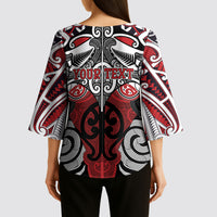 Personalised Maori Ngapuhi Kimono Sleeve Blouse Silver Fern Kowhaiwhai Art