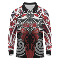 Personalised Maori Ngapuhi Long Sleeve Polo Shirt Silver Fern Kowhaiwhai Art