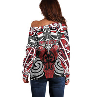 Personalised Maori Ngapuhi Off Shoulder Sweater Silver Fern Kowhaiwhai Art