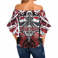 Personalised Maori Ngapuhi Off Shoulder Wrap Waist Top Silver Fern Kowhaiwhai Art