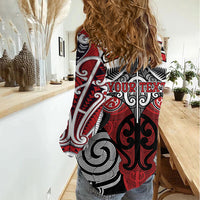 Personalised Maori Ngapuhi Women Casual Shirt Silver Fern Kowhaiwhai Art