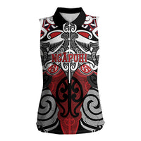 Personalised Maori Ngapuhi Women Sleeveless Polo Shirt Silver Fern Kowhaiwhai Art