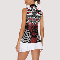 Personalised Maori Ngapuhi Women Sleeveless Polo Shirt Silver Fern Kowhaiwhai Art