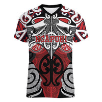Personalised Maori Ngapuhi Women V-Neck T-Shirt Silver Fern Kowhaiwhai Art