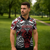 Personalised Maori Ngapuhi Zipper Polo Shirt Silver Fern Kowhaiwhai Art