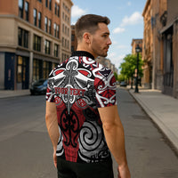 Personalised Maori Ngapuhi Zipper Polo Shirt Silver Fern Kowhaiwhai Art