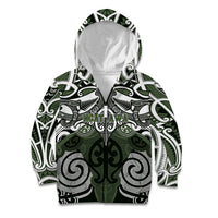 Personalised Maori Ngati Awa Kid Hoodie Silver Fern Kowhaiwhai Art