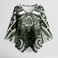 Personalised Maori Ngati Awa Kimono Sleeve Blouse Silver Fern Kowhaiwhai Art