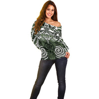Personalised Maori Ngati Awa Off Shoulder Sweater Silver Fern Kowhaiwhai Art
