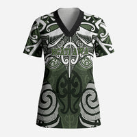 Personalised Maori Ngati Awa Scrub Top Silver Fern Kowhaiwhai Art