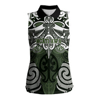 Personalised Maori Ngati Awa Women Sleeveless Polo Shirt Silver Fern Kowhaiwhai Art
