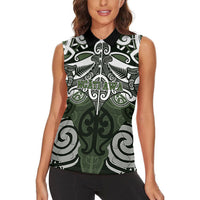 Personalised Maori Ngati Awa Women Sleeveless Polo Shirt Silver Fern Kowhaiwhai Art