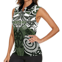Personalised Maori Ngati Awa Women Sleeveless Polo Shirt Silver Fern Kowhaiwhai Art