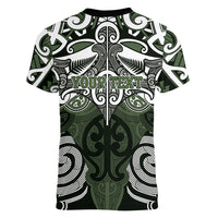 Personalised Maori Ngati Awa Women V-Neck T-Shirt Silver Fern Kowhaiwhai Art