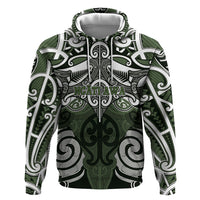 Personalised Maori Ngati Awa Zip Hoodie Silver Fern Kowhaiwhai Art