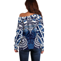 Personalised Maori Ngati Kahungunu Off Shoulder Sweater Silver Fern Kowhaiwhai Art