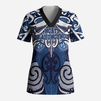 Personalised Maori Ngati Kahungunu Scrub Top Silver Fern Kowhaiwhai Art