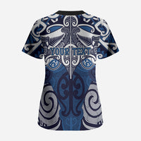 Personalised Maori Ngati Kahungunu Scrub Top Silver Fern Kowhaiwhai Art