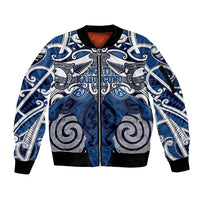 Personalised Maori Ngati Kahungunu Sleeve Zip Bomber Jacket Silver Fern Kowhaiwhai Art