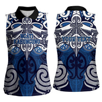Personalised Maori Ngati Kahungunu Women Sleeveless Polo Shirt Silver Fern Kowhaiwhai Art