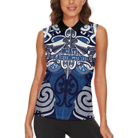 Personalised Maori Ngati Kahungunu Women Sleeveless Polo Shirt Silver Fern Kowhaiwhai Art