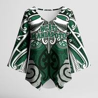 Personalised Maori Ngati Maniapoto Kimono Sleeve Blouse Silver Fern Kowhaiwhai Art