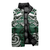 Personalised Maori Ngati Maniapoto Sleeveless Puffer Jacket Silver Fern Kowhaiwhai Art