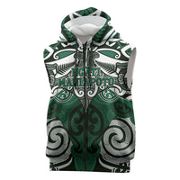 Personalised Maori Ngati Maniapoto Sleeveless Zip Hoodie Silver Fern Kowhaiwhai Art